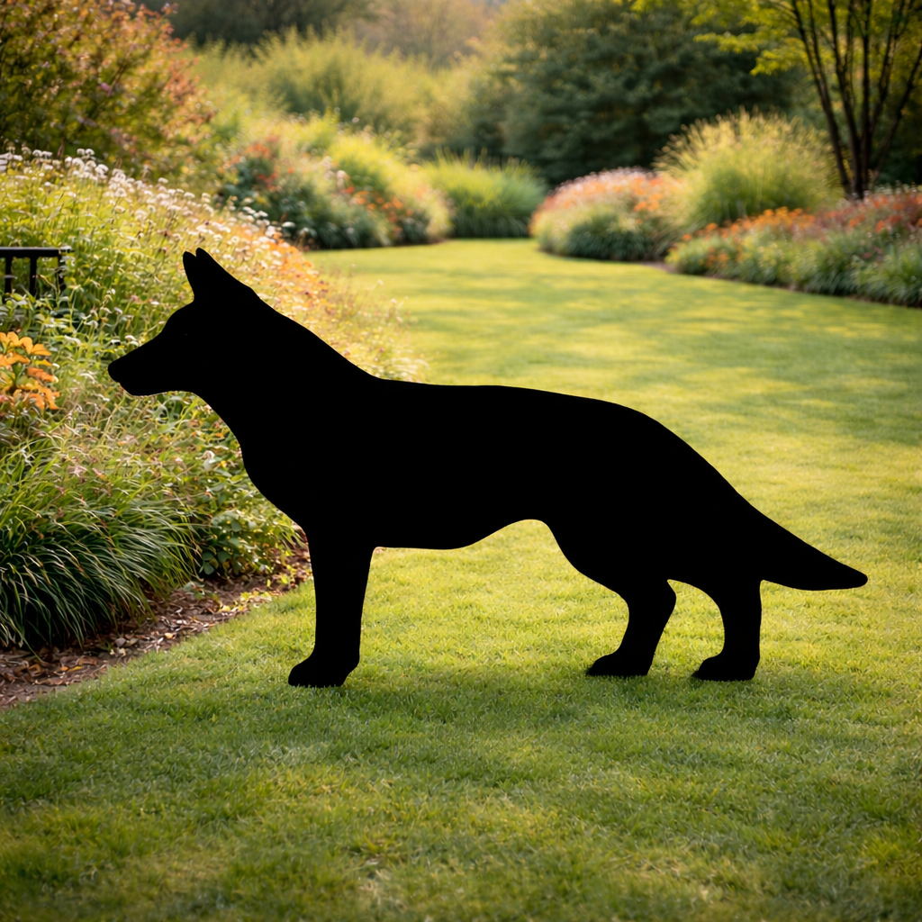 German Shephard Dog Silhouette Outdoor Decor – UV Resistant Azek Trim – Weatherproof Rustic Wildlife Lawn Art - Amish Made