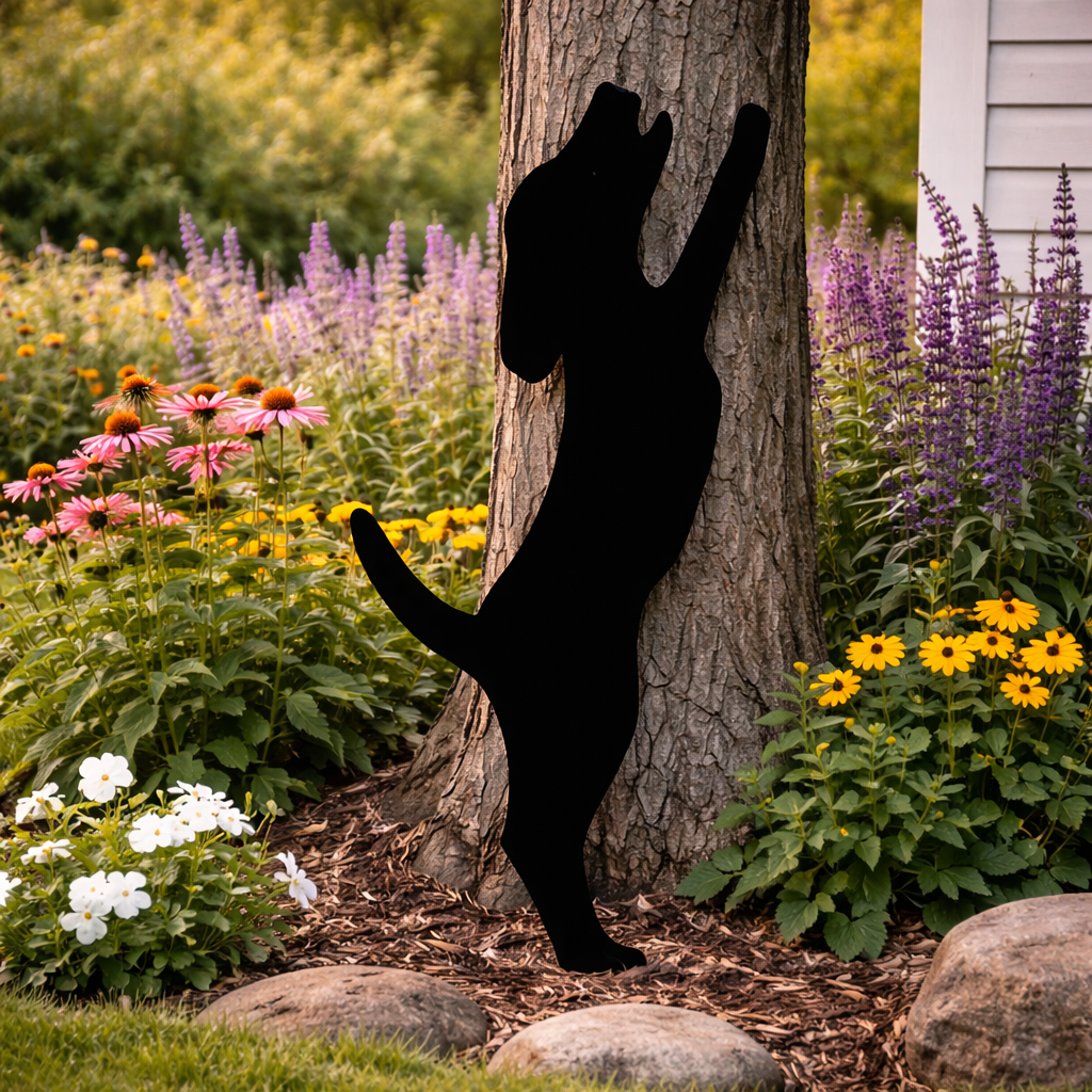 Leaning Dog Silhouette Outdoor Decor – UV Resistant Azek Trim – Weatherproof Rustic Wildlife Lawn Art - Amish Made