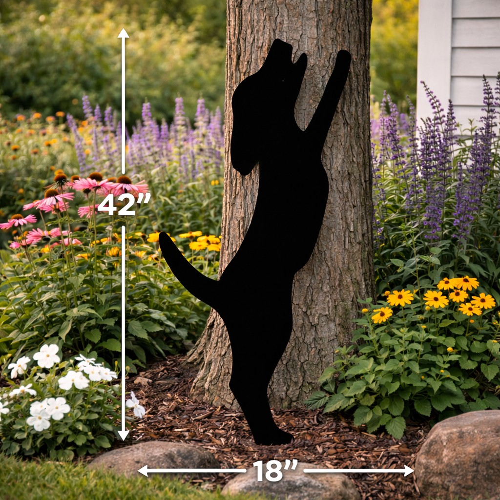 Leaning Dog Silhouette Outdoor Decor – UV Resistant Azek Trim – Weatherproof Rustic Wildlife Lawn Art - Amish Made