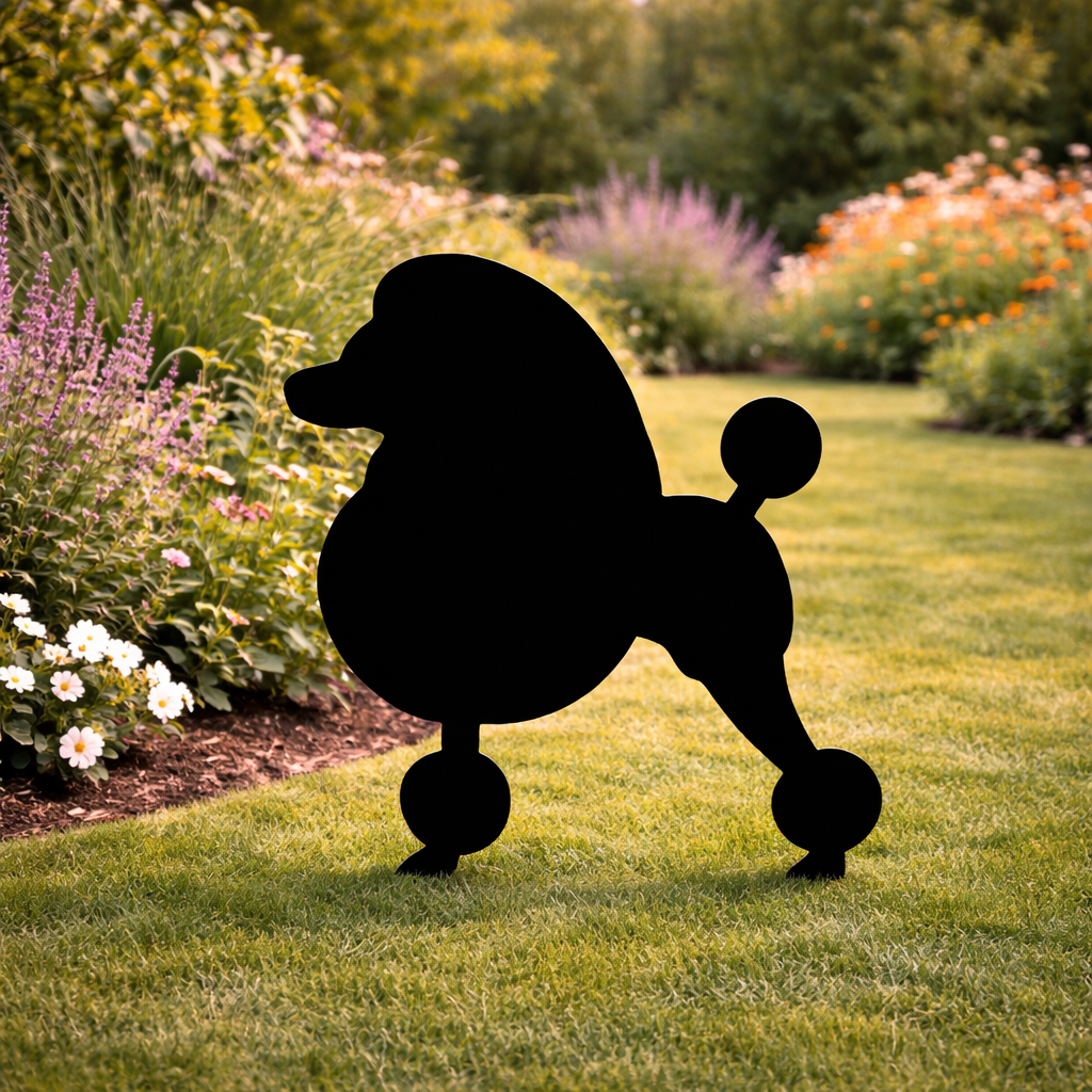 Mini Poodle Dog Silhouette Outdoor Decor – UV Resistant Azek Trim – Weatherproof Rustic Wildlife Lawn Art - Amish Made