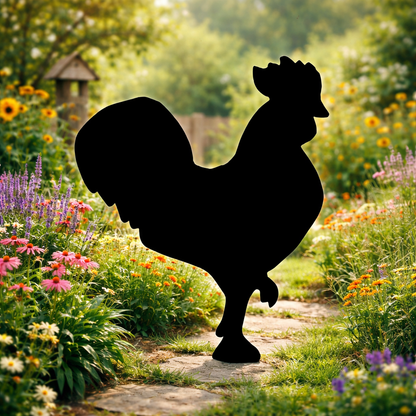 Rooster Silhouette Outdoor Decor – UV Resistant Azek Trim – Weatherproof Rustic Wildlife Lawn Art - Amish Made