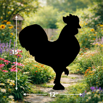 Rooster Silhouette Outdoor Decor – UV Resistant Azek Trim – Weatherproof Rustic Wildlife Lawn Art - Amish Made