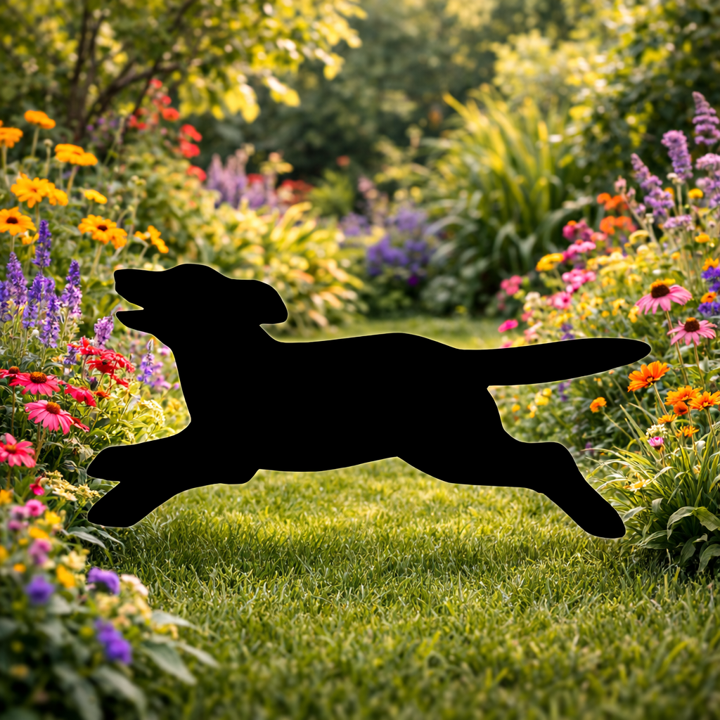Running Puppy Silhouette Outdoor Decor – UV Resistant Azek Trim – Weatherproof Rustic Wildlife Lawn Art - Amish Made