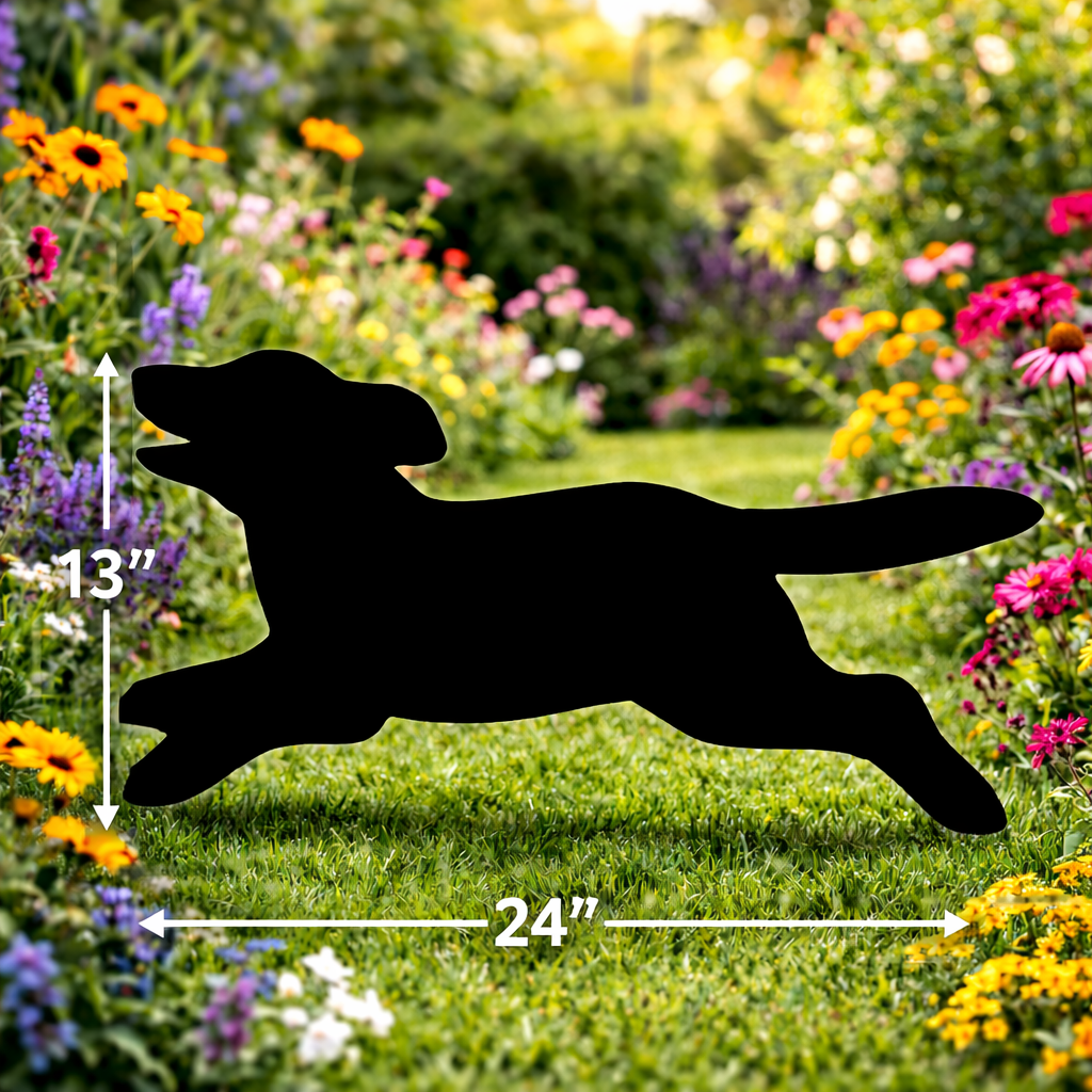 Running Puppy Silhouette Outdoor Decor – UV Resistant Azek Trim – Weatherproof Rustic Wildlife Lawn Art - Amish Made