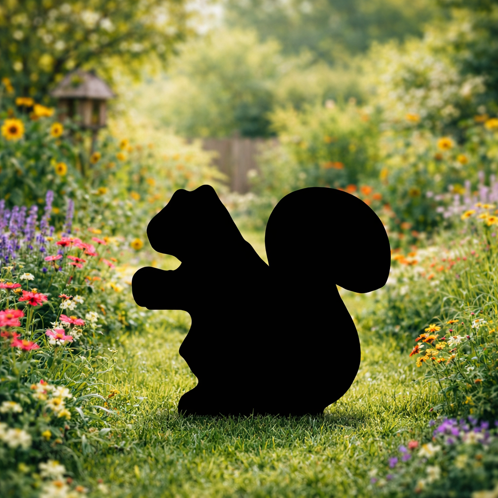 Squirrel Silhouette Outdoor Decor – UV Resistant Azek Trim – Weatherproof Rustic Wildlife Lawn Art - Amish Made
