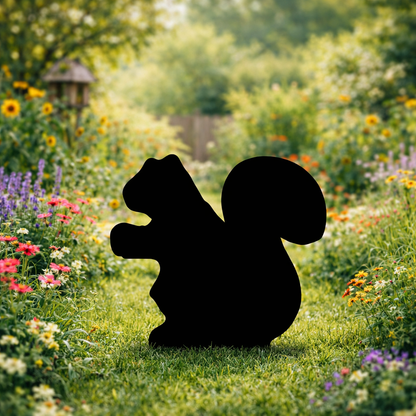 Squirrel Silhouette Outdoor Decor – UV Resistant Azek Trim – Weatherproof Rustic Wildlife Lawn Art - Amish Made