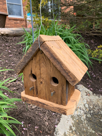 Rustic Hanging Condo Birdhouse Handmade Weather Resistant Double