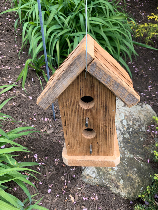 Rustic Hanging Birdhouse Handmade Weather Resistant Two Story
