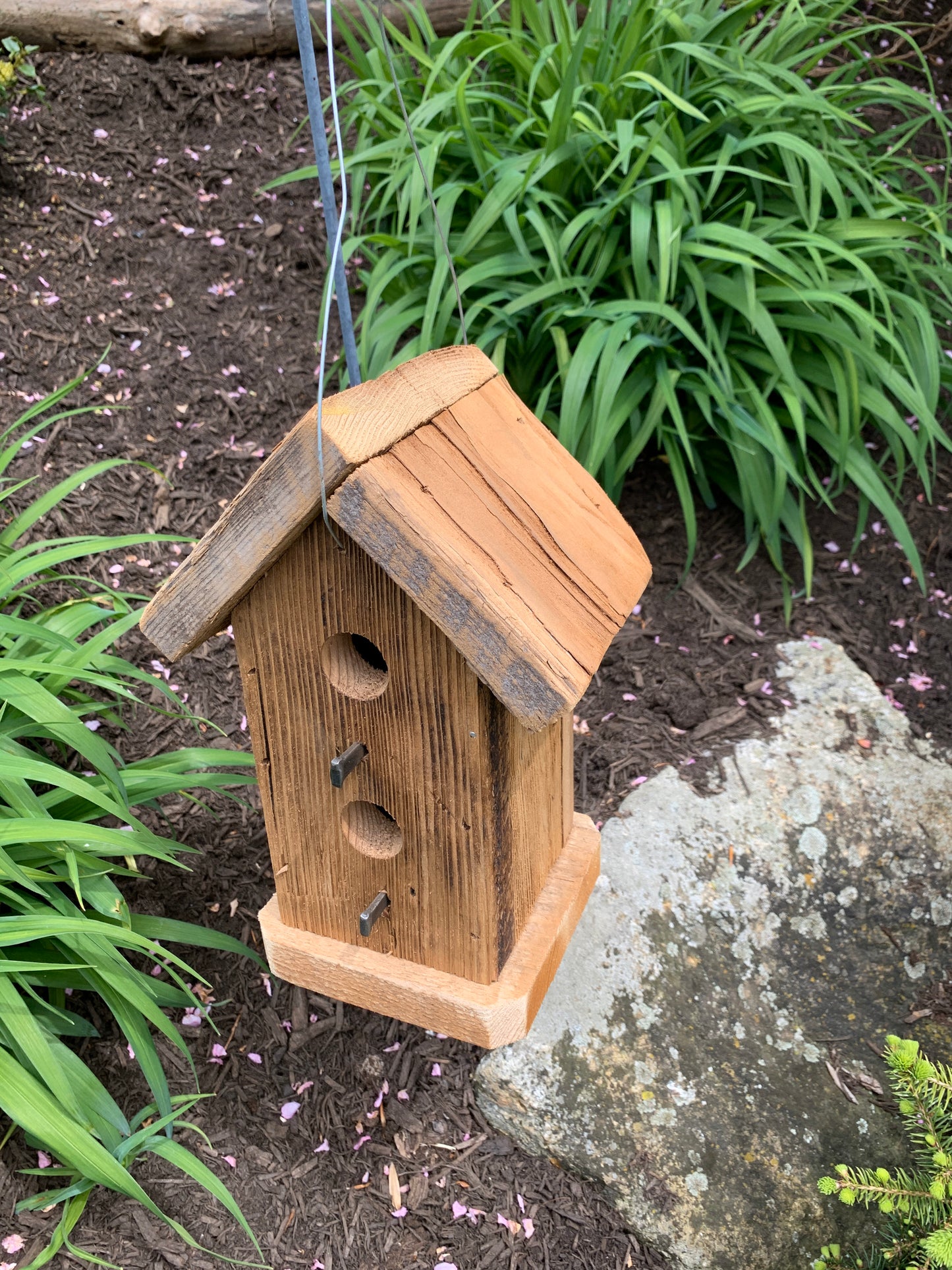 Rustic Hanging Birdhouse Handmade Weather Resistant Two Story