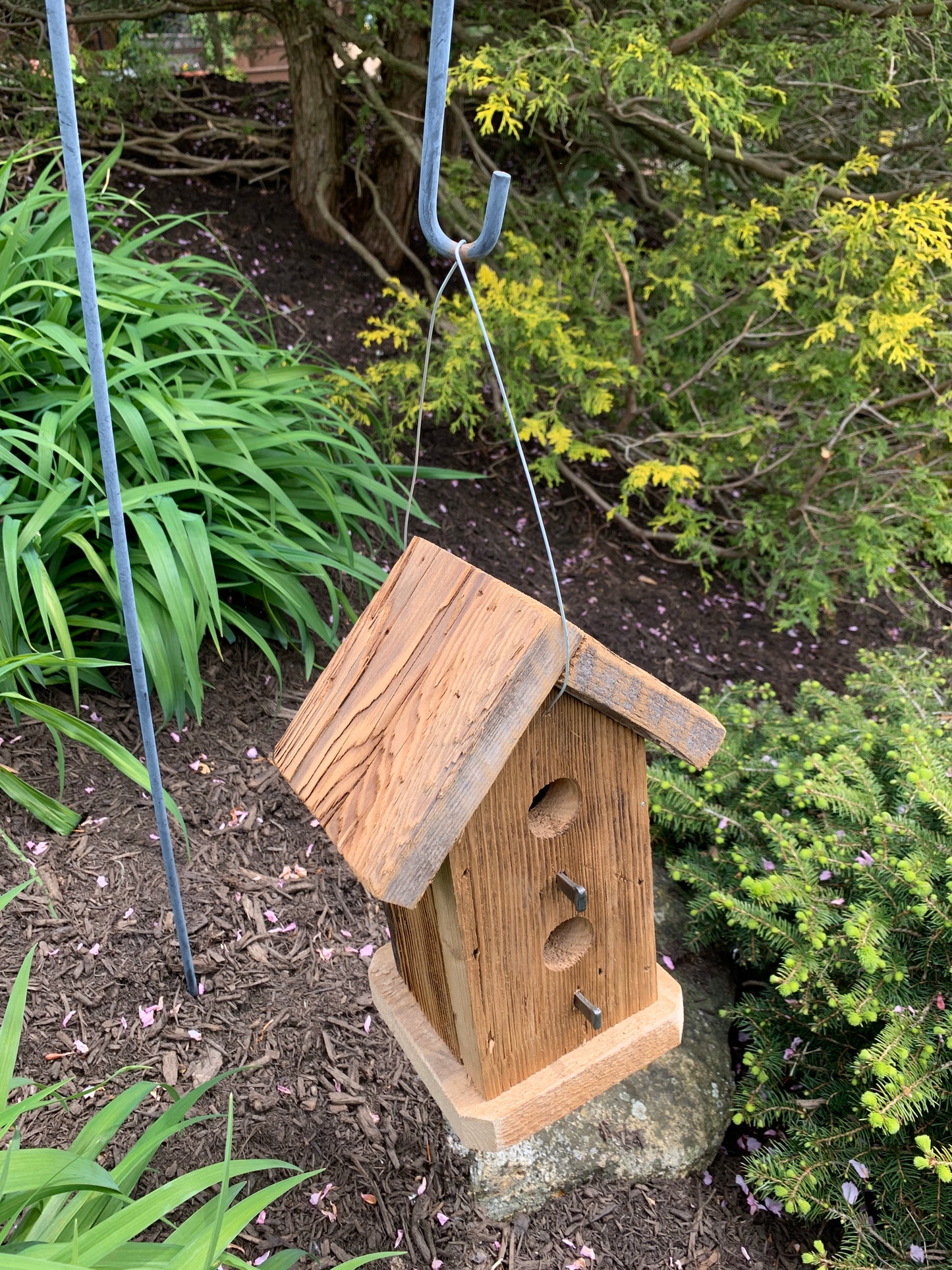 Rustic Hanging Birdhouse Handmade Weather Resistant Two Story