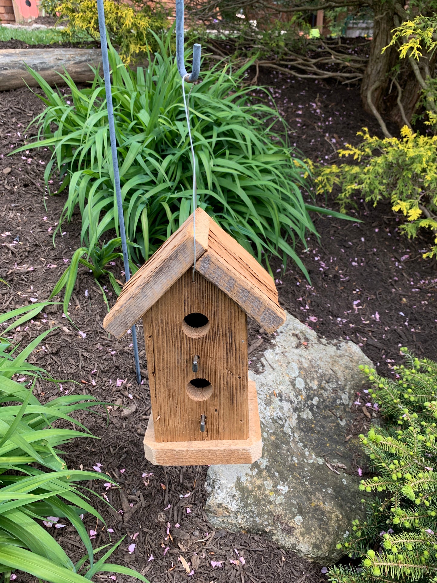 Rustic Hanging Birdhouse Handmade Weather Resistant Two Story
