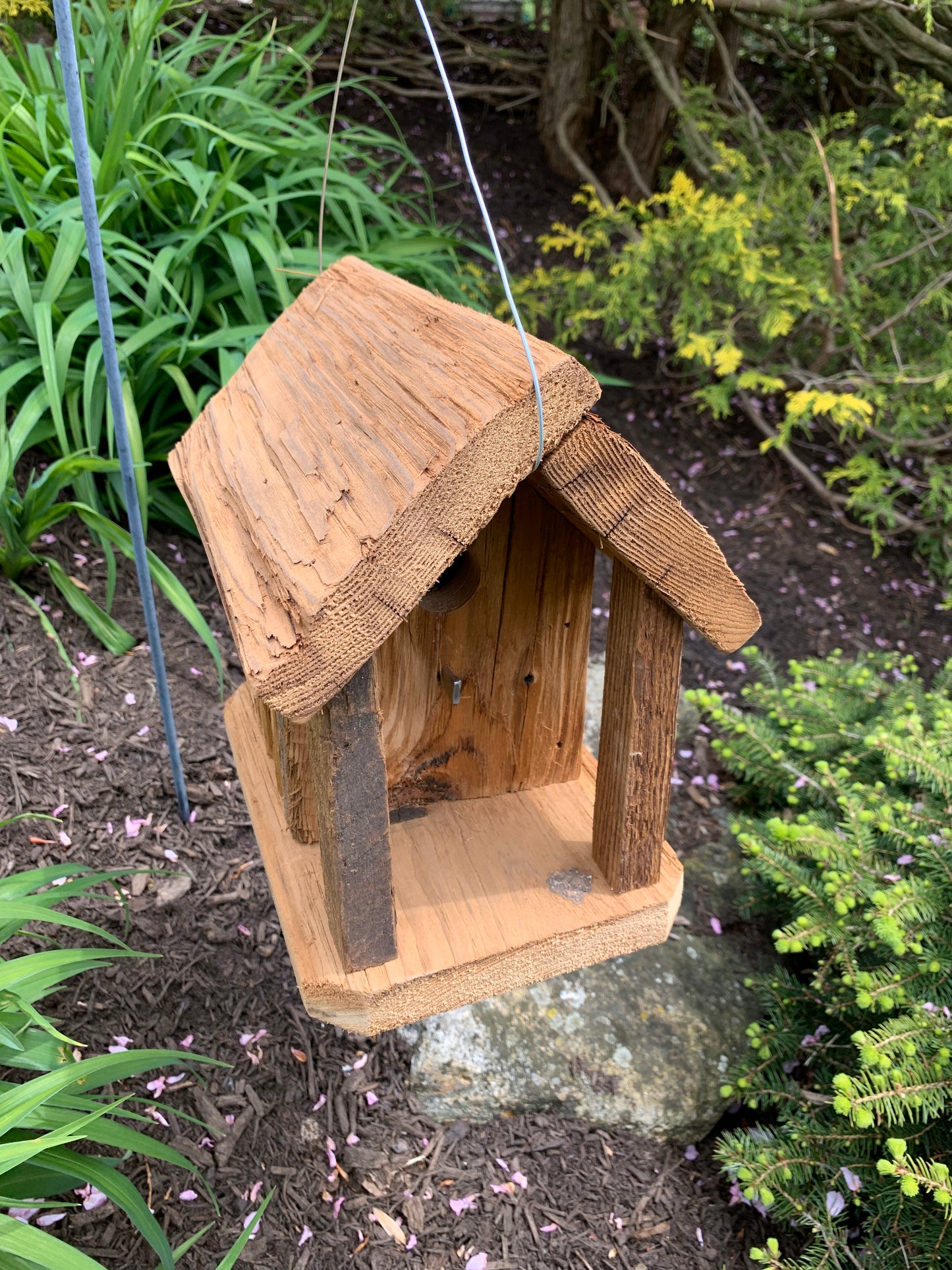 Rustic Hanging Birdhouse Handmade Chalet style Weather Resistant