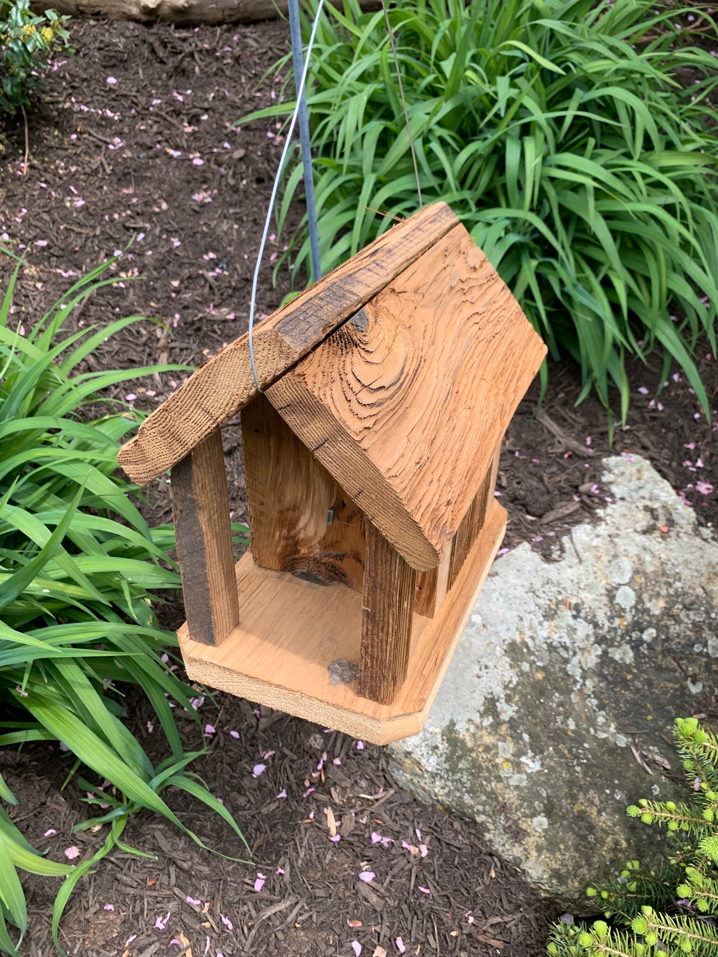 Rustic Hanging Birdhouse Handmade Chalet style Weather Resistant