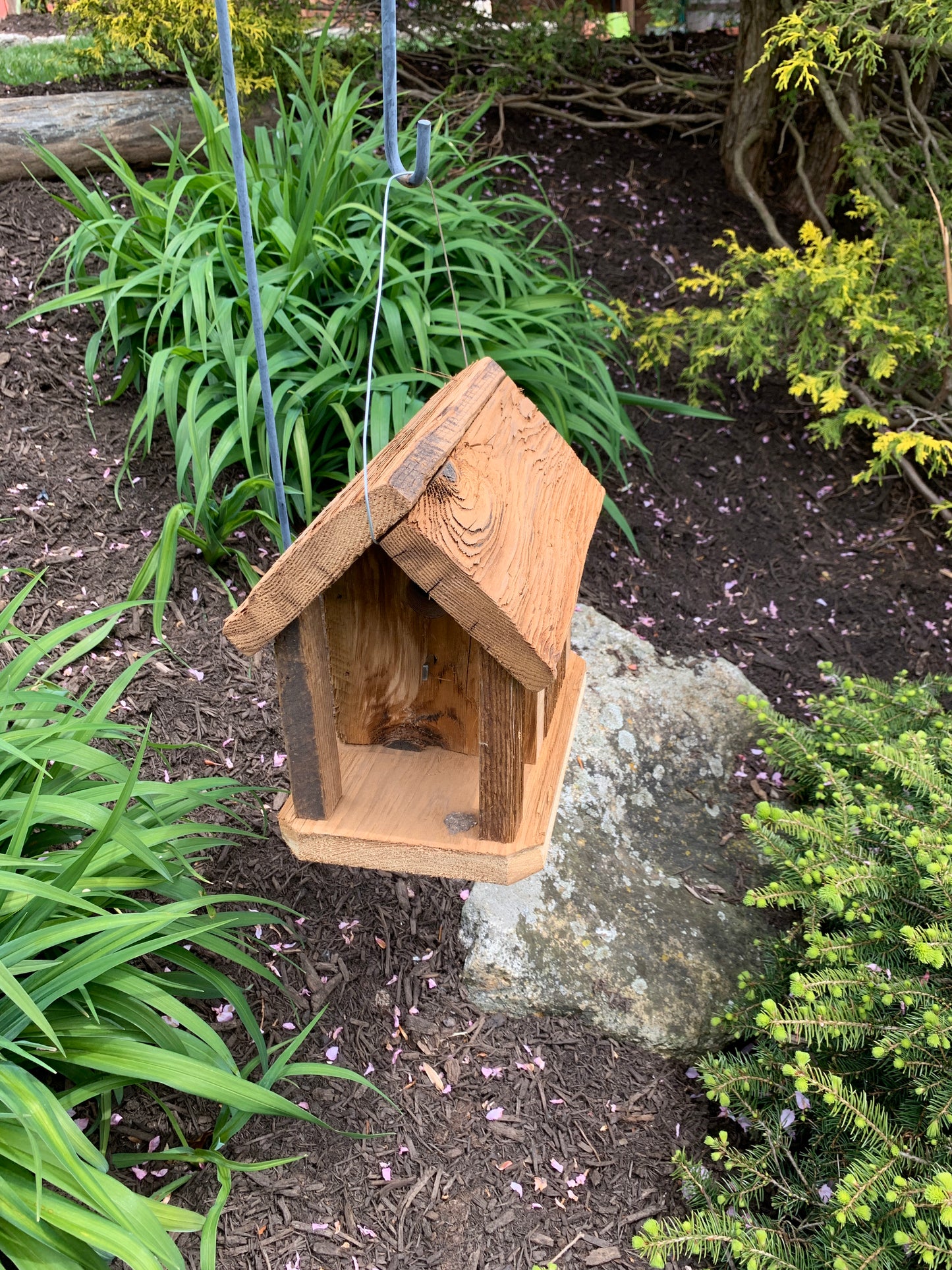 Rustic Hanging Birdhouse Handmade Chalet style Weather Resistant