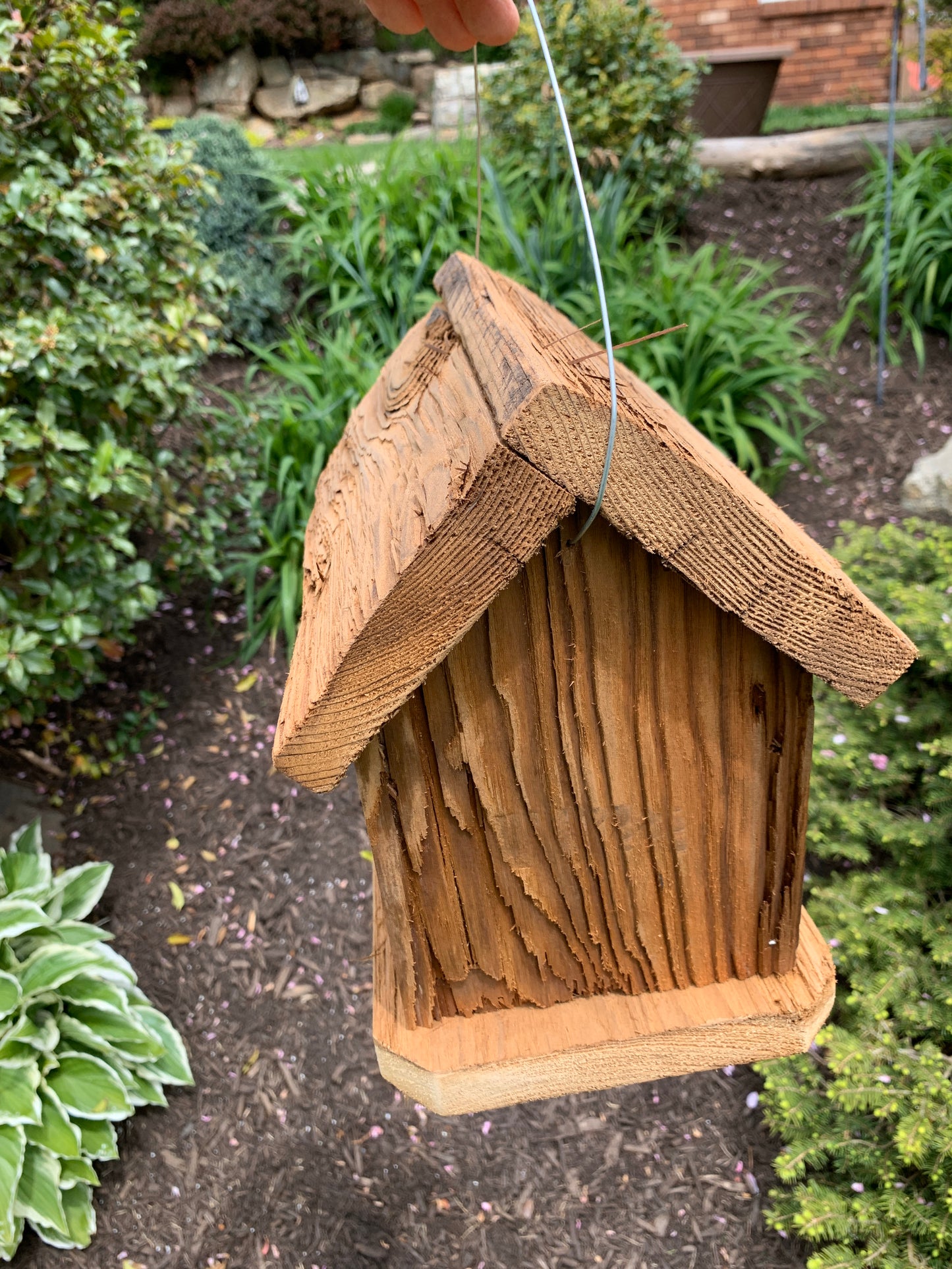 Rustic Hanging Birdhouse Handmade Chalet style Weather Resistant