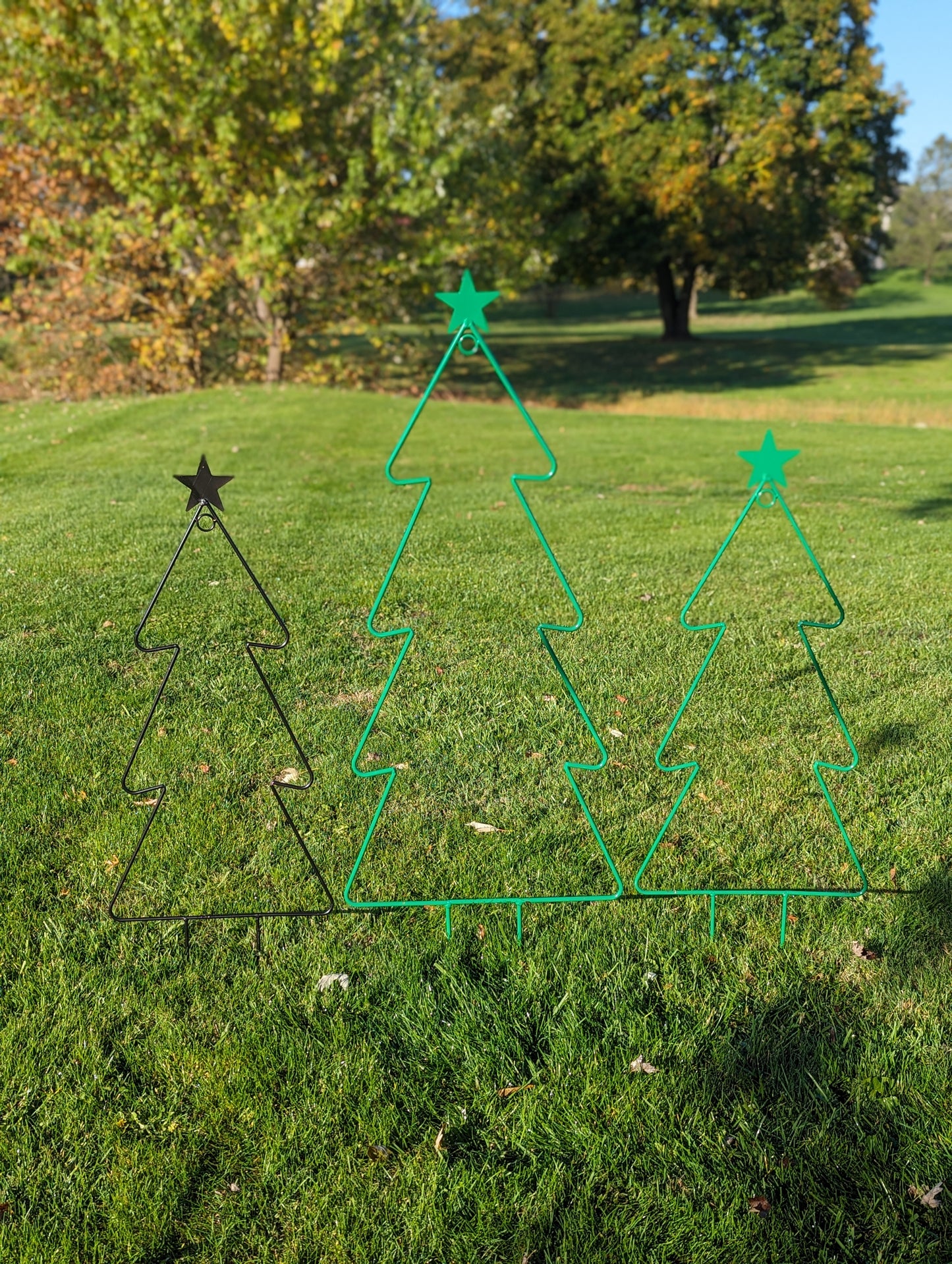 Outdoor wrought Iron Christmas Tree and Snowman Lawn Ornaments - Powder Coated - Small & Large - Amish Made