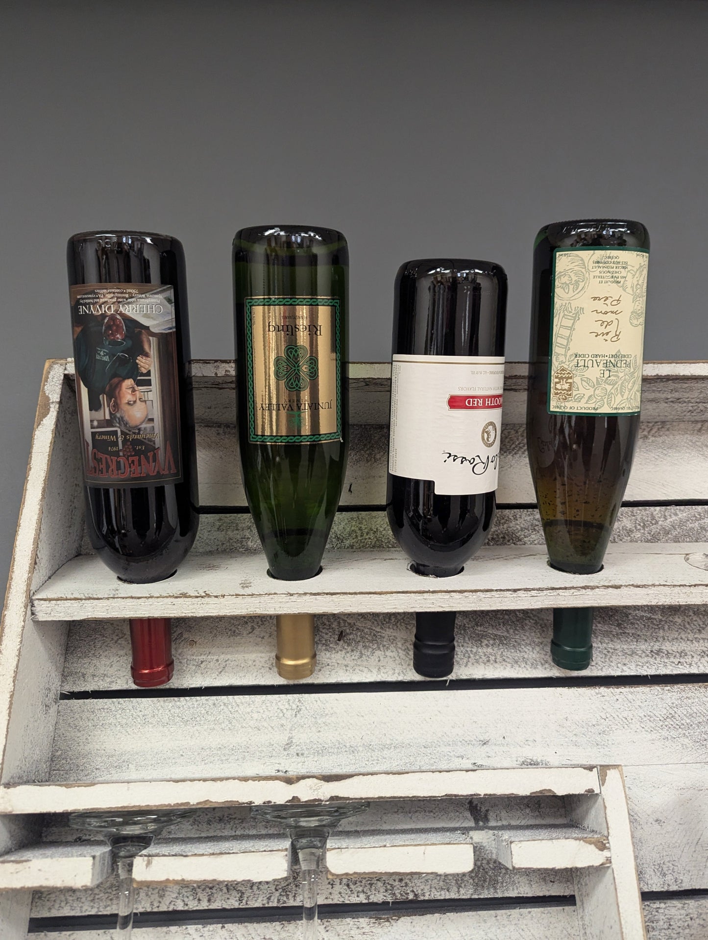 Wooden Wine Rack- 9 Bottle Wine Bar with 9 Glass Holder- Amish Made