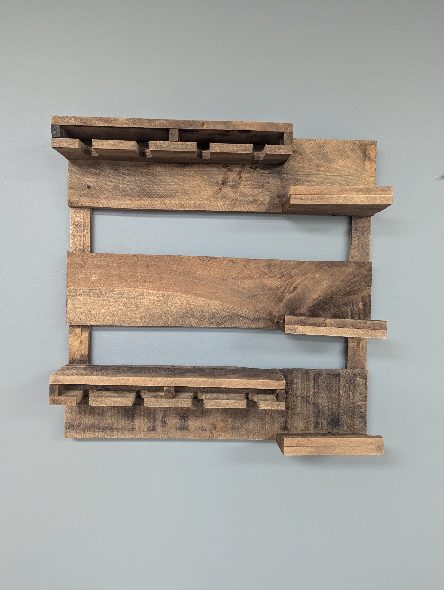 Wooden Wine Rack- 3 Bottle Wine Bar with 8 Glass Holder