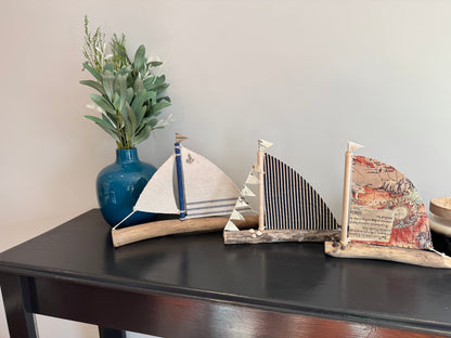 Amish Handmade Driftwood Sailboat Decor | Coastal Nautical Home Accent | Beach House Rustic Wood Boat | Lake House Shelf Decor | Unique Gift