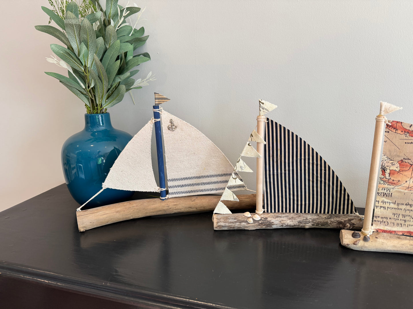 Amish Handmade Driftwood Sailboat Decor | Coastal Nautical Home Accent | Beach House Rustic Wood Boat | Lake House Shelf Decor | Unique Gift