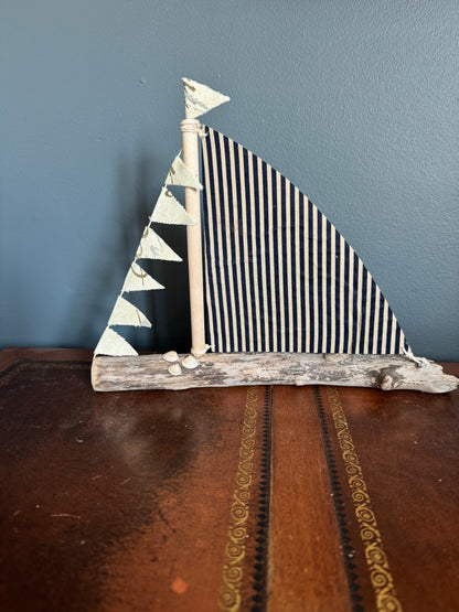 Amish Handmade Driftwood Sailboat Decor | Coastal Nautical Home Accent | Beach House Rustic Wood Boat | Lake House Shelf Decor | Unique Gift