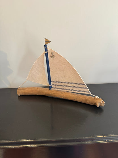 Amish Handmade Driftwood Sailboat Decor | Coastal Nautical Home Accent | Beach House Rustic Wood Boat | Lake House Shelf Decor | Unique Gift