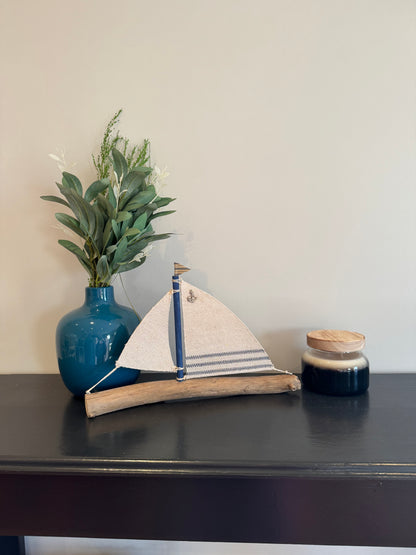 Amish Handmade Driftwood Sailboat Decor | Coastal Nautical Home Accent | Beach House Rustic Wood Boat | Lake House Shelf Decor | Unique Gift