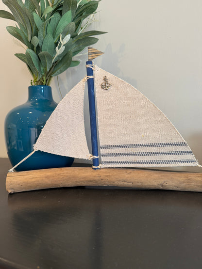 Amish Handmade Driftwood Sailboat Decor | Coastal Nautical Home Accent | Beach House Rustic Wood Boat | Lake House Shelf Decor | Unique Gift