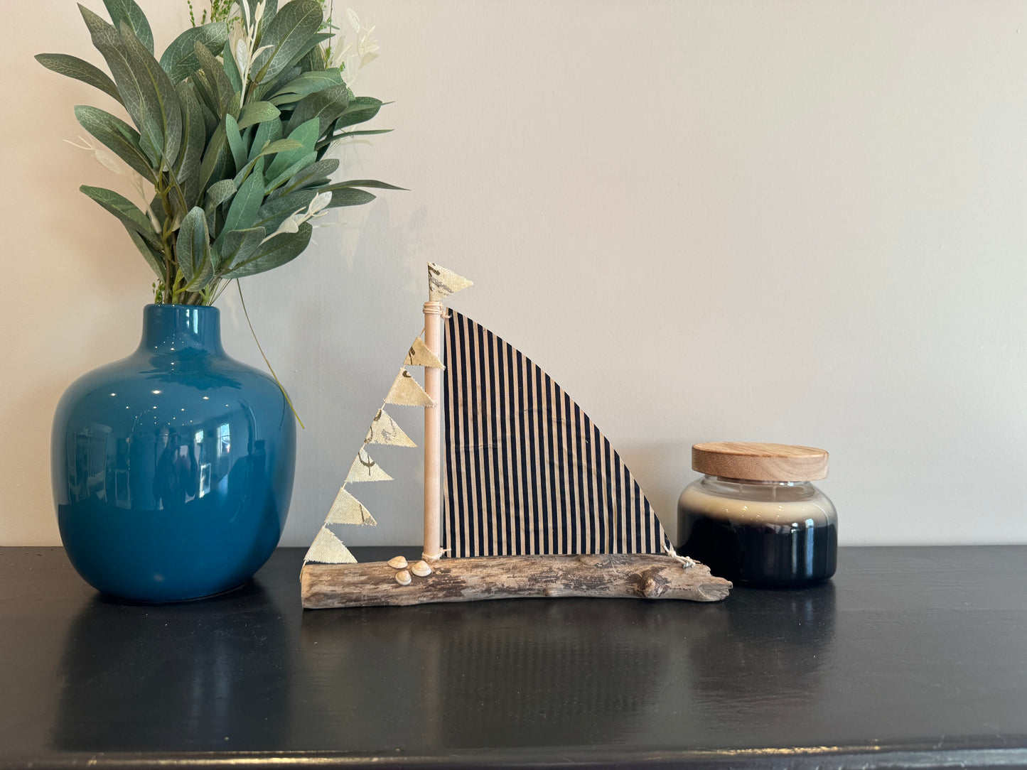 Amish Handmade Driftwood Sailboat Decor | Coastal Nautical Home Accent | Beach House Rustic Wood Boat | Lake House Shelf Decor | Unique Gift