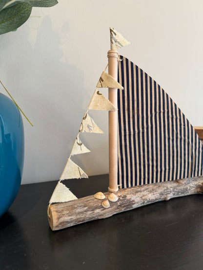 Amish Handmade Driftwood Sailboat Decor | Coastal Nautical Home Accent | Beach House Rustic Wood Boat | Lake House Shelf Decor | Unique Gift