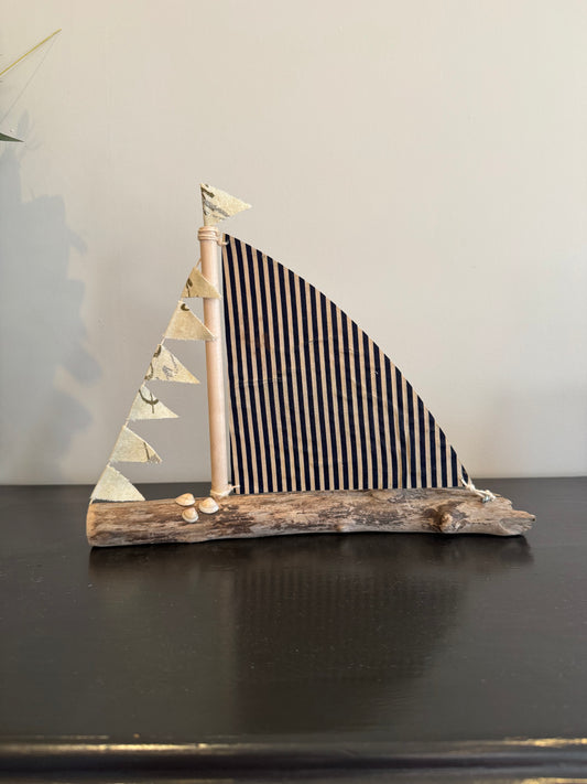 Amish Handmade Driftwood Sailboat Decor | Coastal Nautical Home Accent | Beach House Rustic Wood Boat | Lake House Shelf Decor | Unique Gift