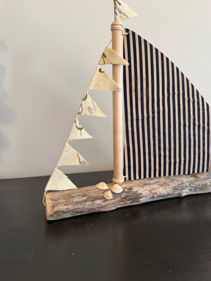 Amish Handmade Driftwood Sailboat Decor | Coastal Nautical Home Accent | Beach House Rustic Wood Boat | Lake House Shelf Decor | Unique Gift
