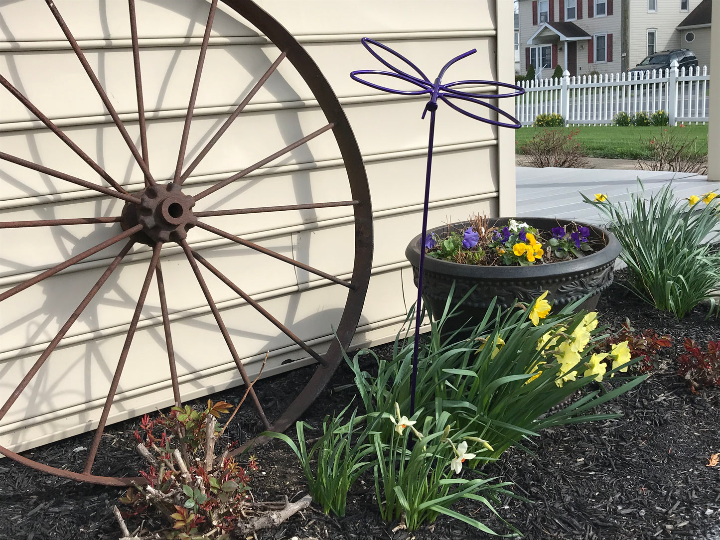 Dragonfly Lawn Ornament - Flowerbed or Garden - Powder Coated in Purple - Amish Made from wrought iron