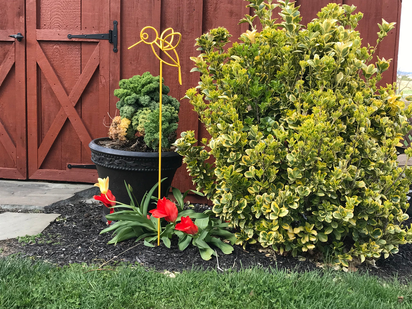 Hummingbird Lawn Ornament - Powder Coated in Red or Yellow - Amish made from wrought iron