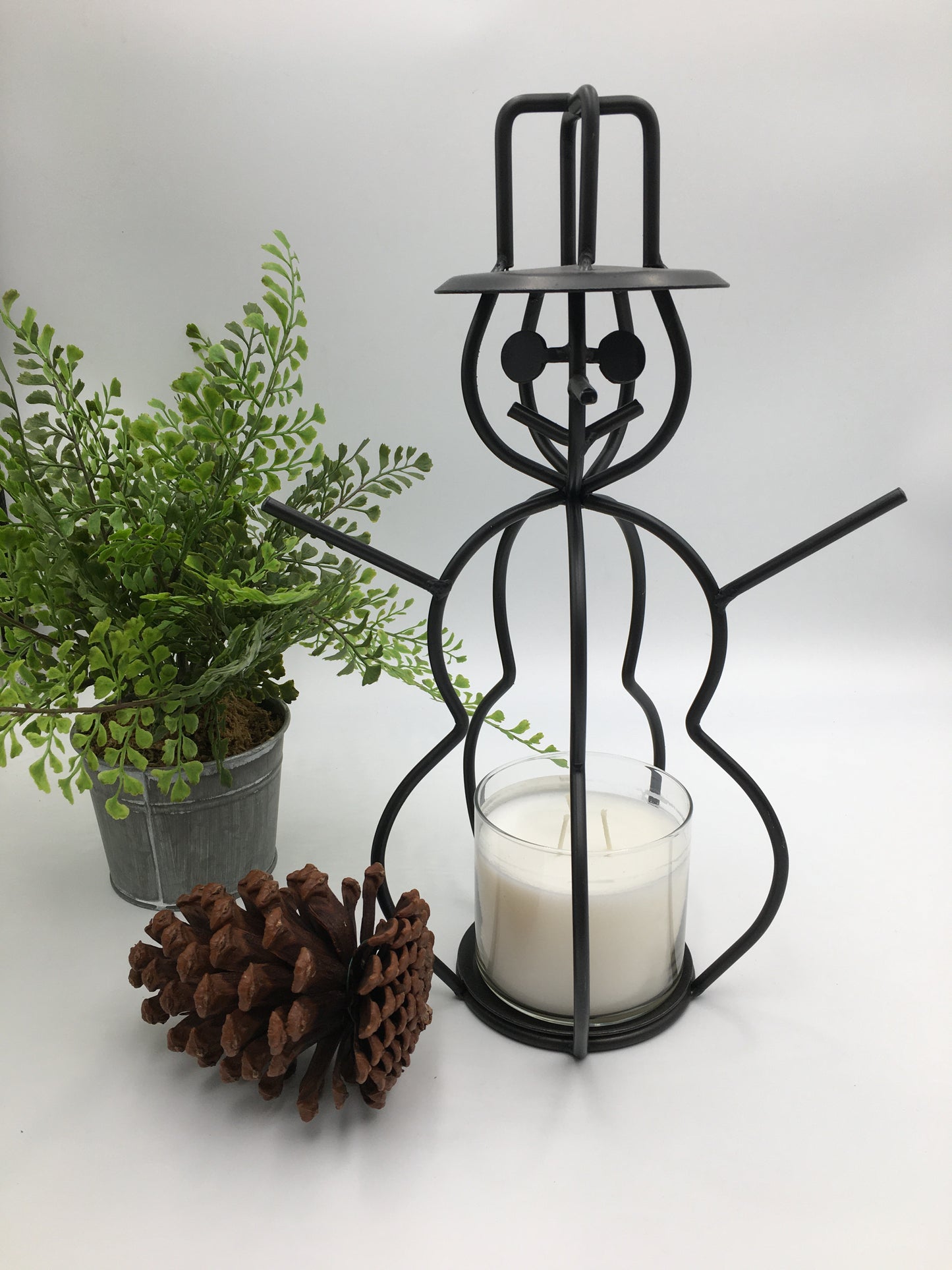 Black Wrought Iron Metal Snowman Candle Holder - small & large - Amish made