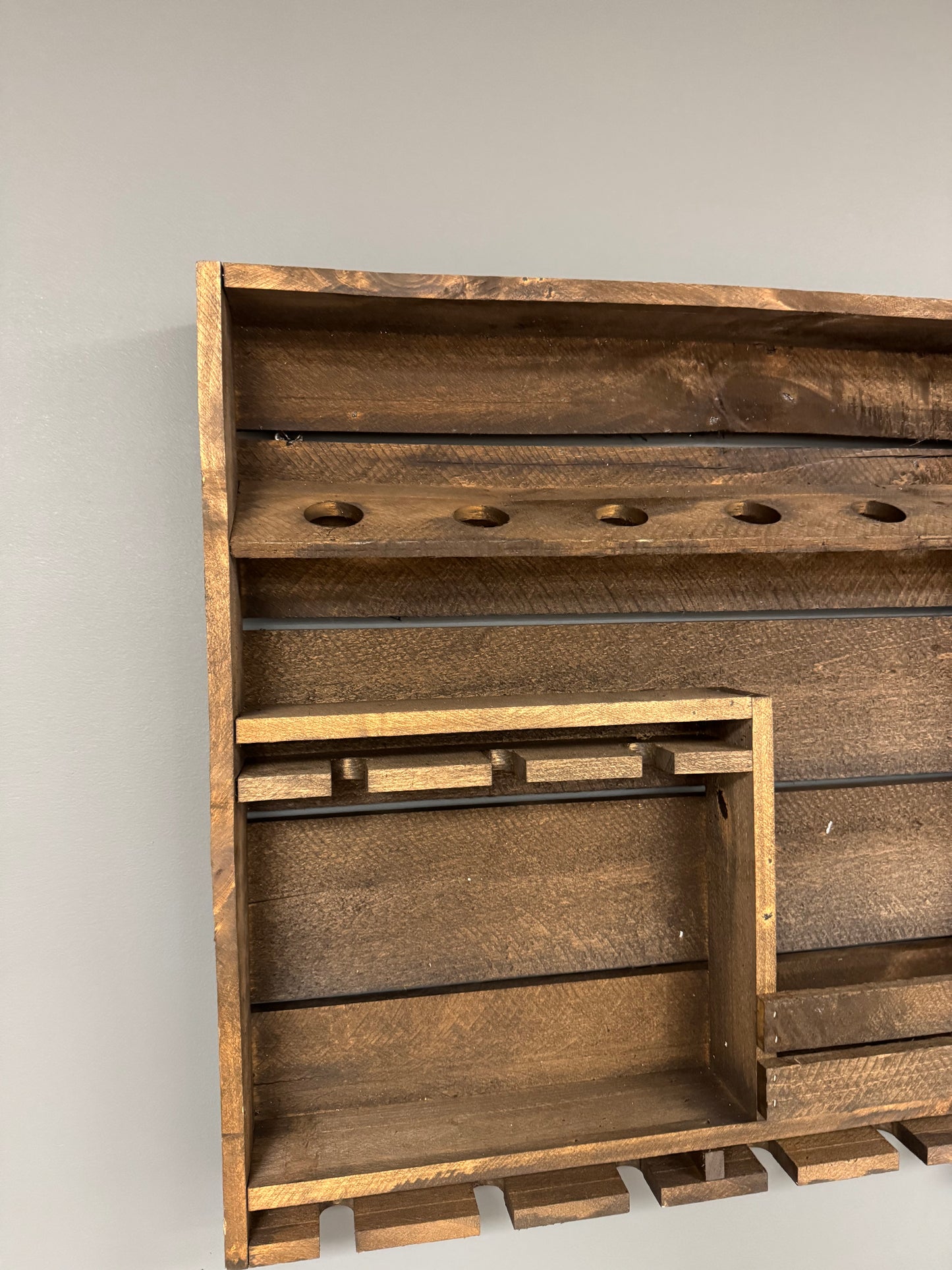 Wooden Wine Rack- 9 Bottle Wine Bar with 9 Glass Holder- Amish Made
