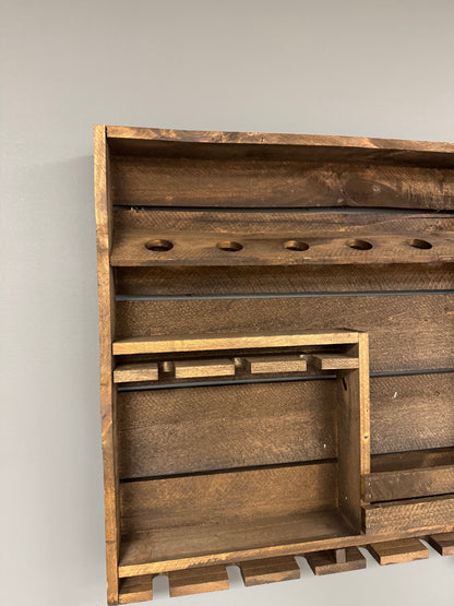 Wooden Wine Rack- 9 Bottle Wine Bar with 9 Glass Holder- Amish Made