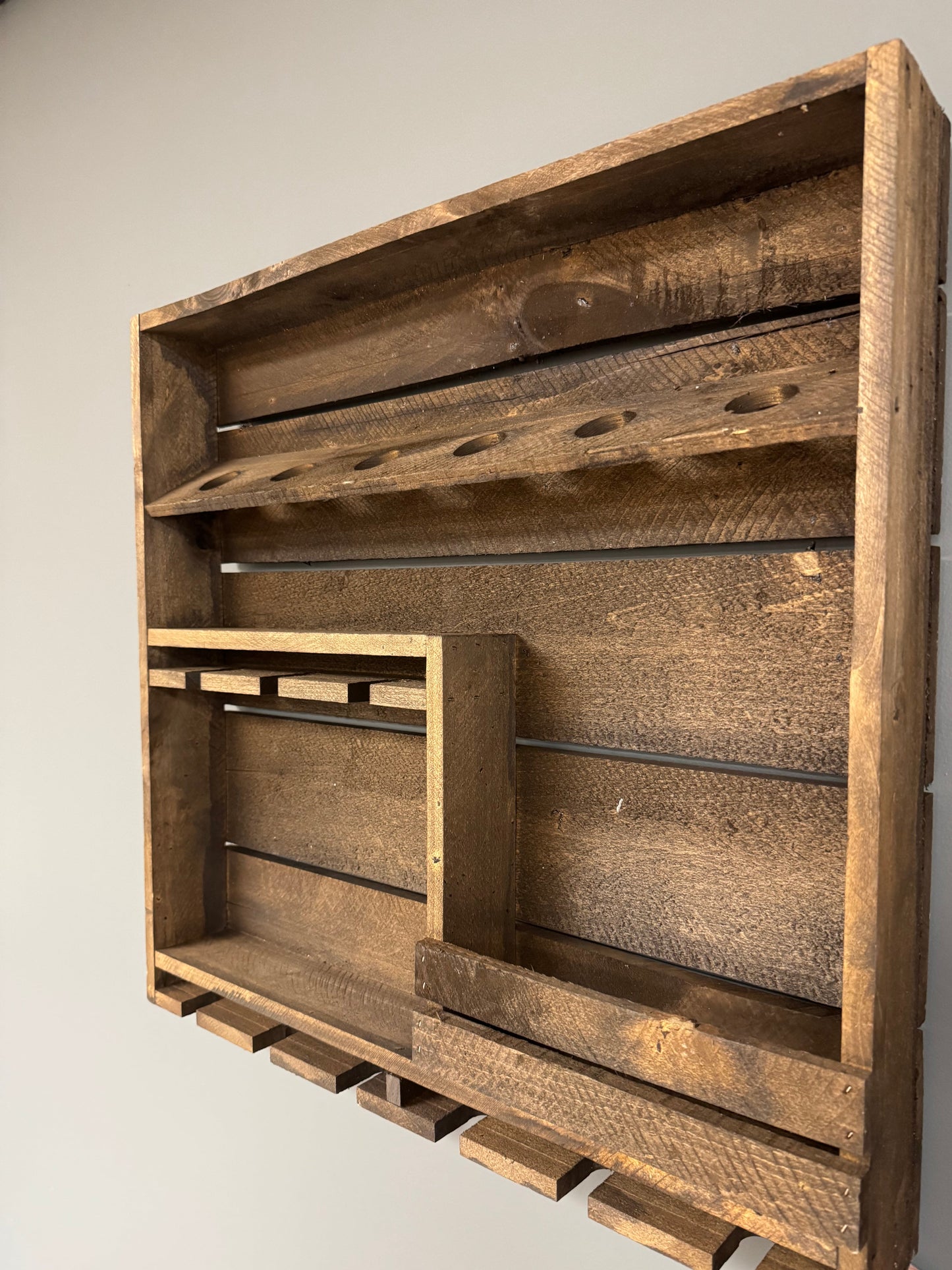 Wooden Wine Rack- 9 Bottle Wine Bar with 9 Glass Holder- Amish Made