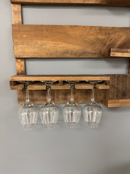 Wooden Wine Rack- 3 Bottle Wine Bar with 8 Glass Holder