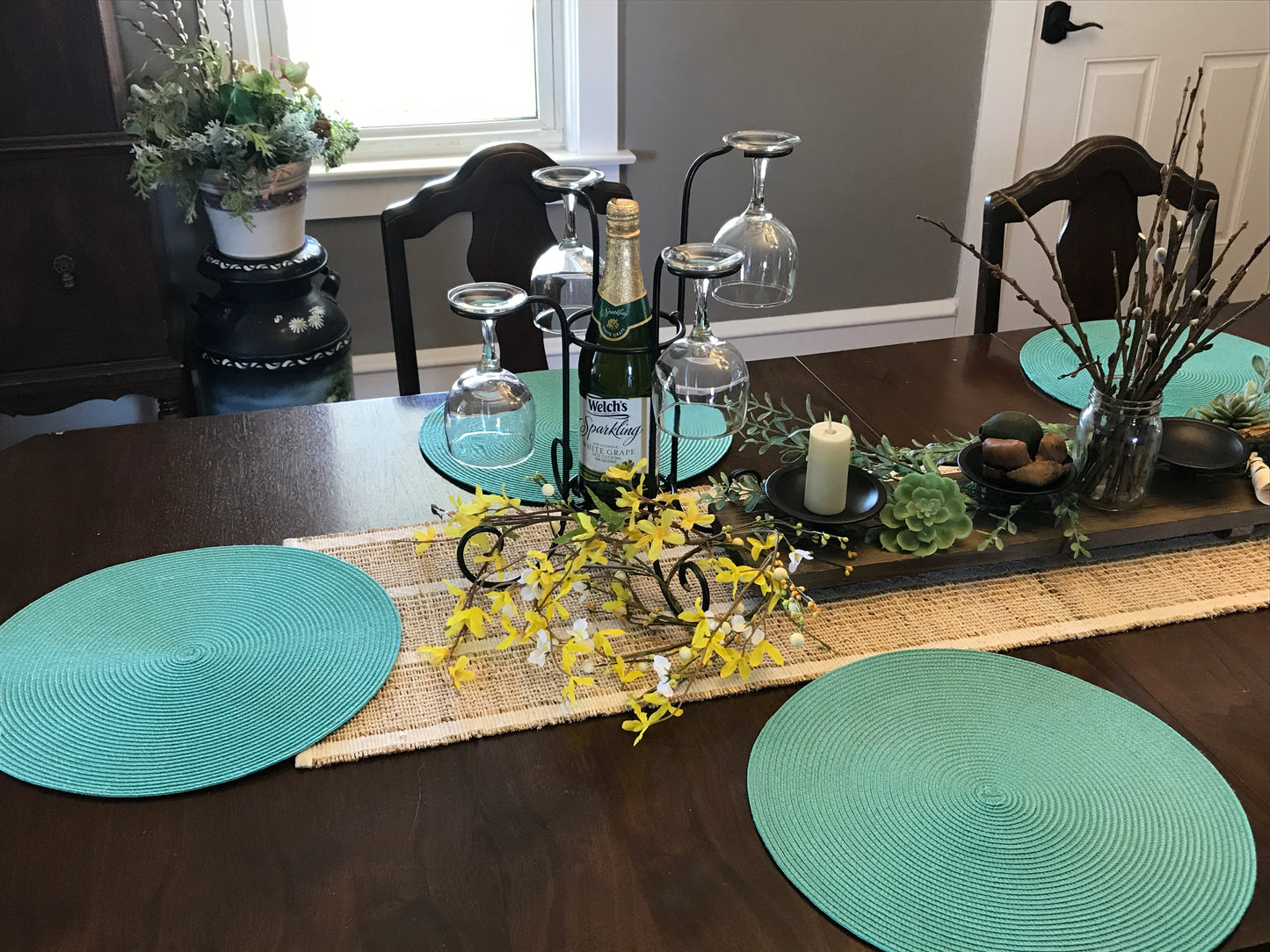 Tabletop Wine Bottle & Glass Stand Centerpiece- Amish Made