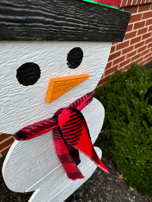 Christmas Snowman with Stand– Wooden Snowman Yard Display, Winter Decor, Holiday Art, Christmas Decoration, Outdoor Ornaments, Gifts for Her