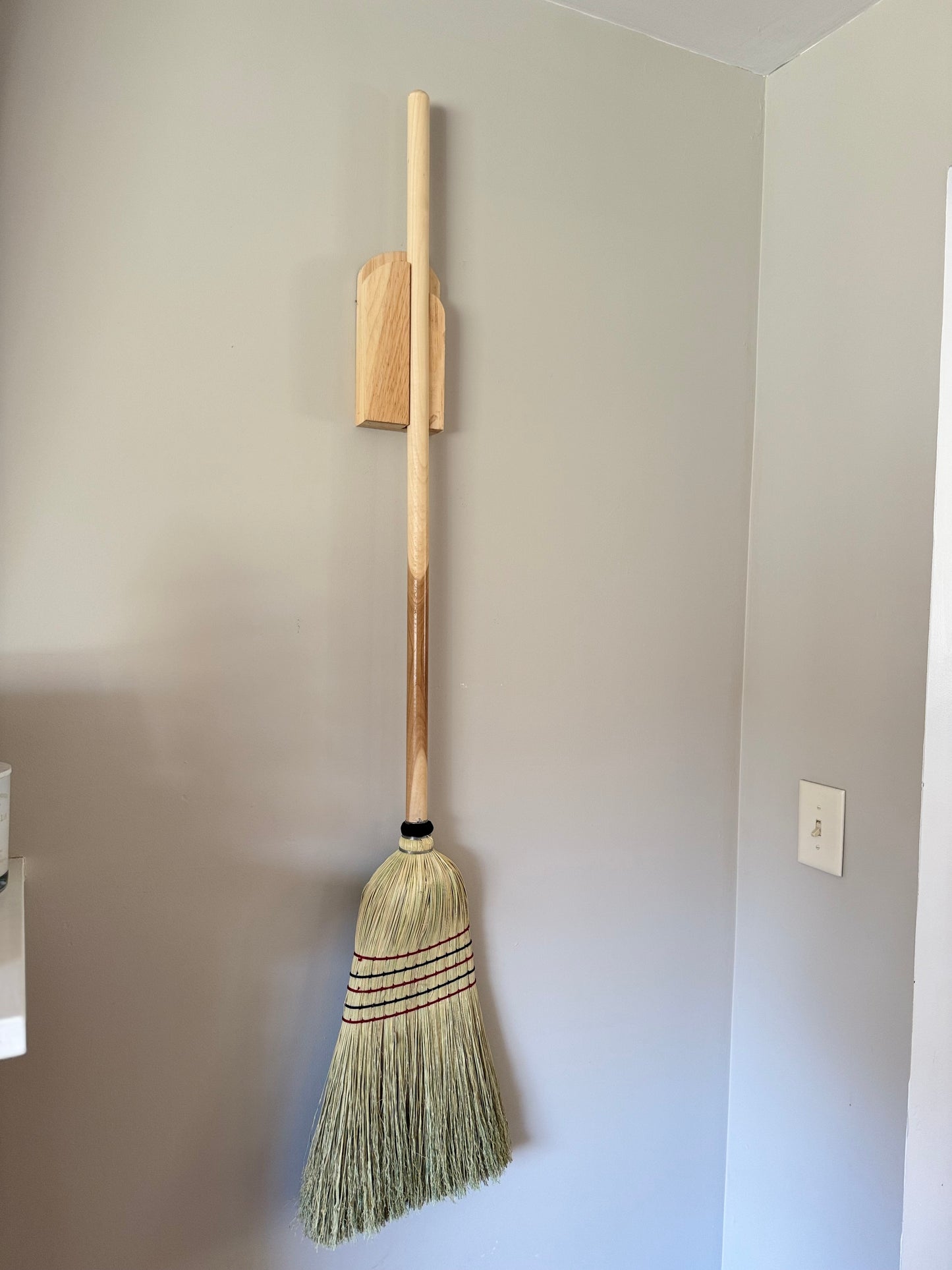 Wall Mount Broom Holder - Handcrafted Corn Broom Storage for Farmhouse & Rustic Home | Laundry Room and Kitchen Organization | Made in USA
