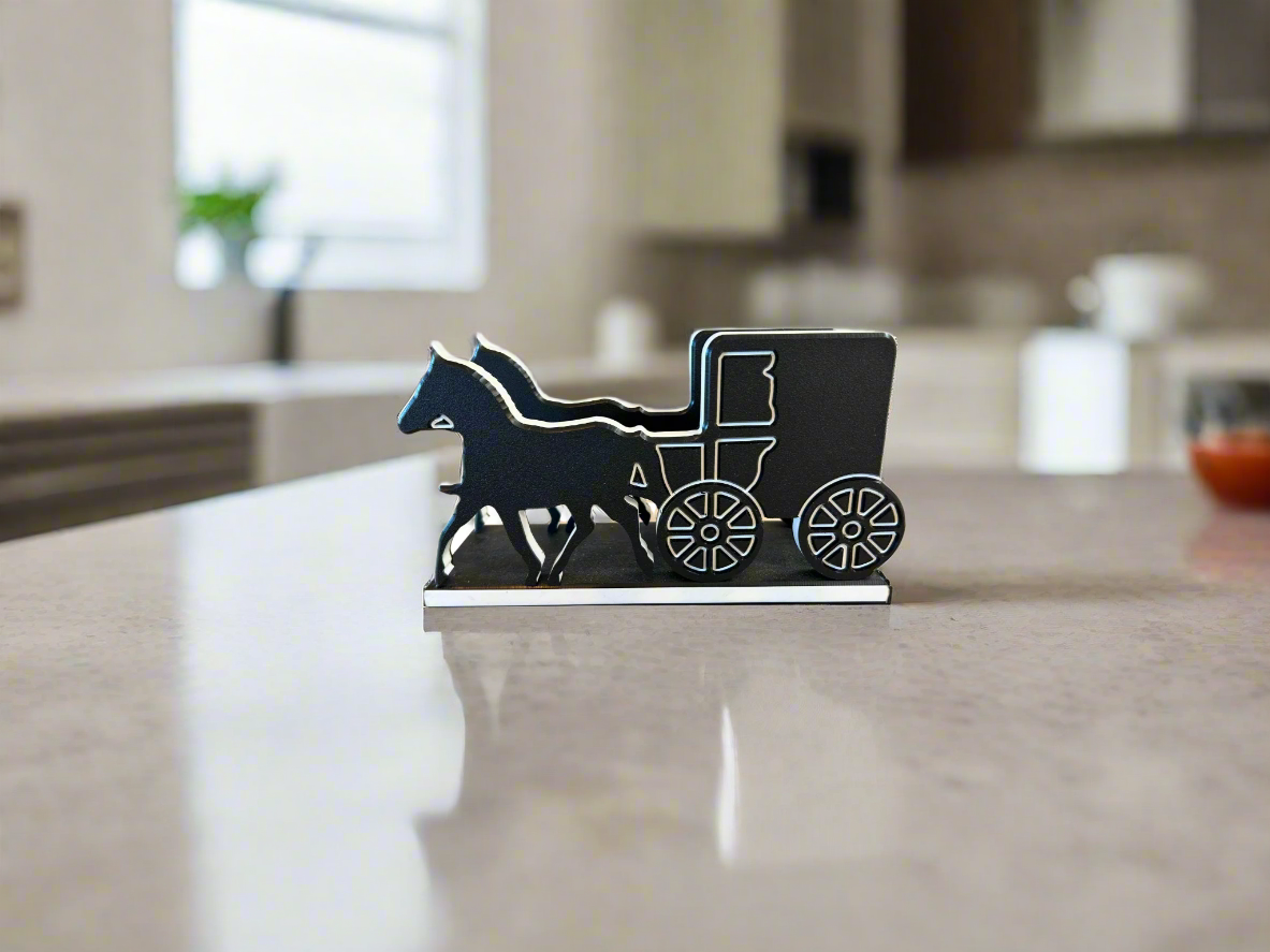 Amish Made Poly wood Horse & Buggy Napkin Holder - Handcrafted Table Decor, Durable Kitchen Accessory for Horse Lovers - Country Home Style