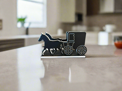 Amish Made Poly wood Horse & Buggy Napkin Holder - Handcrafted Table Decor, Durable Kitchen Accessory for Horse Lovers - Country Home Style