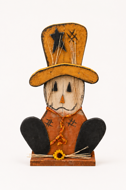 Amish Made Scarecrow Porch Sitter and Yard Stake | Handmade Wooden Garden Decor | Rustic Fall Decor