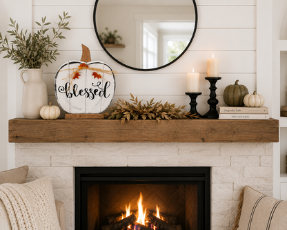 Amish Made "Blessed" Pumpkin Porch Sitter and Yard Stake | Handmade Wooden Garden Decor | Rustic Fall Decor