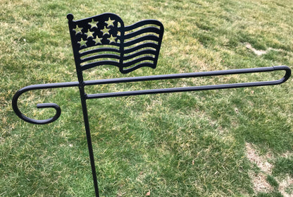 Heavy Duty Wrought Iron American Flag Holder - Garden Decoration Stand - Black Outdoor Metal Yard Flagpole - Amish Made in the USA