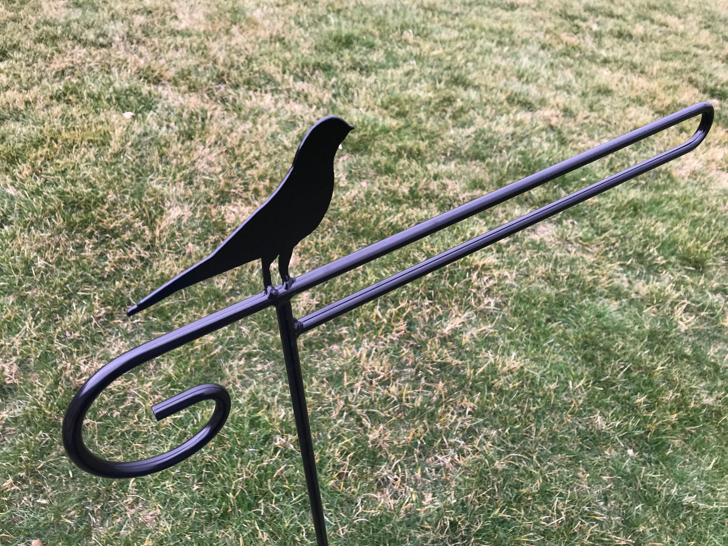 Amish Handmade Wrought Iron Bird Flag Holder - Heavy Duty - Holds 13" flag - 36" above the ground