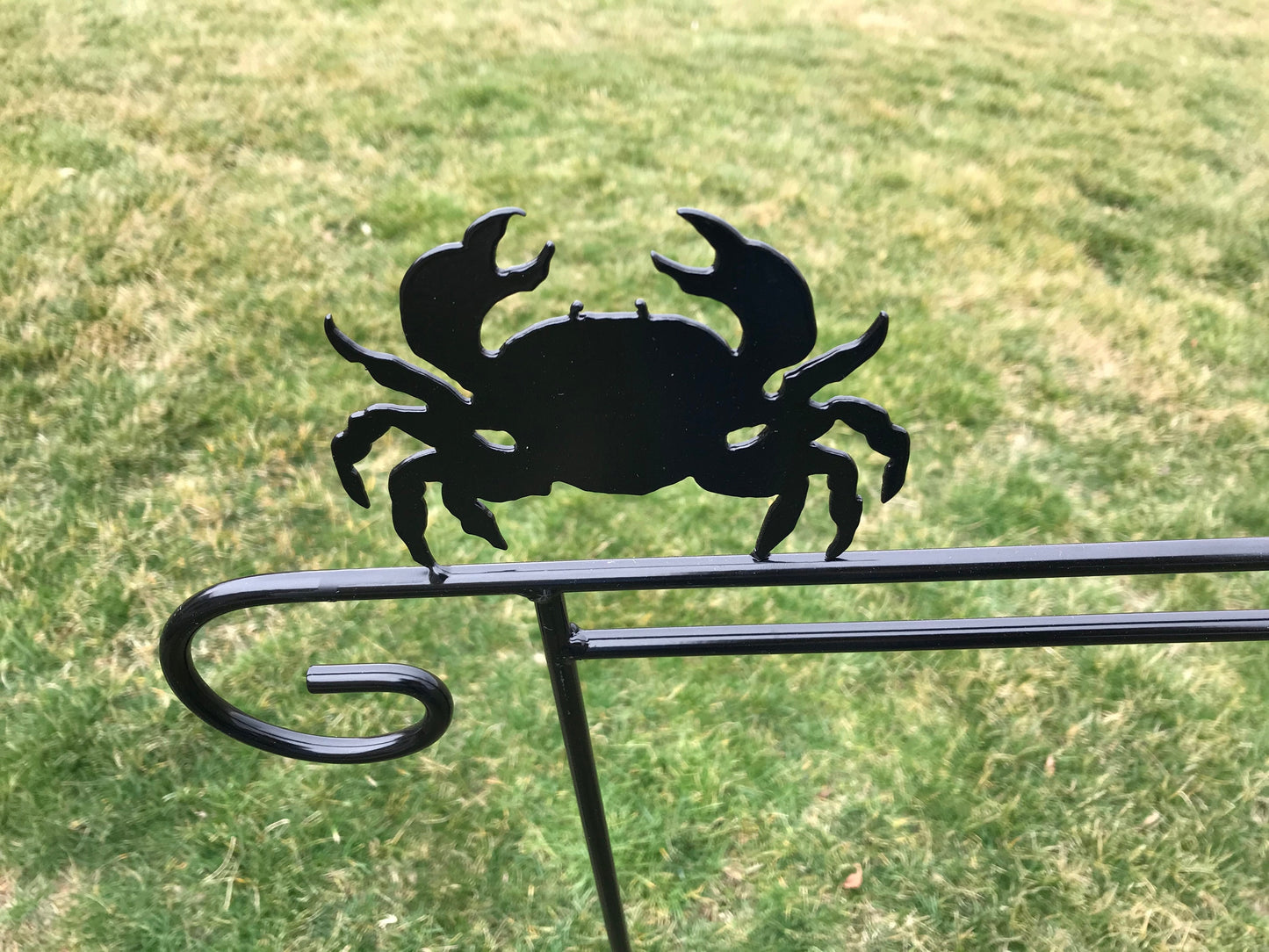 Crab Garden Flag Holder Stand - Heavy Duty Black Wrought Iron - Wind Resistant - Powder Coated - Amish made