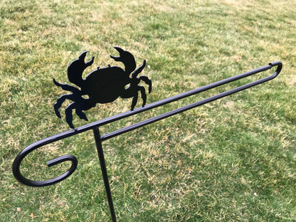 Crab Garden Flag Holder Stand - Heavy Duty Black Wrought Iron - Wind Resistant - Powder Coated - Amish made